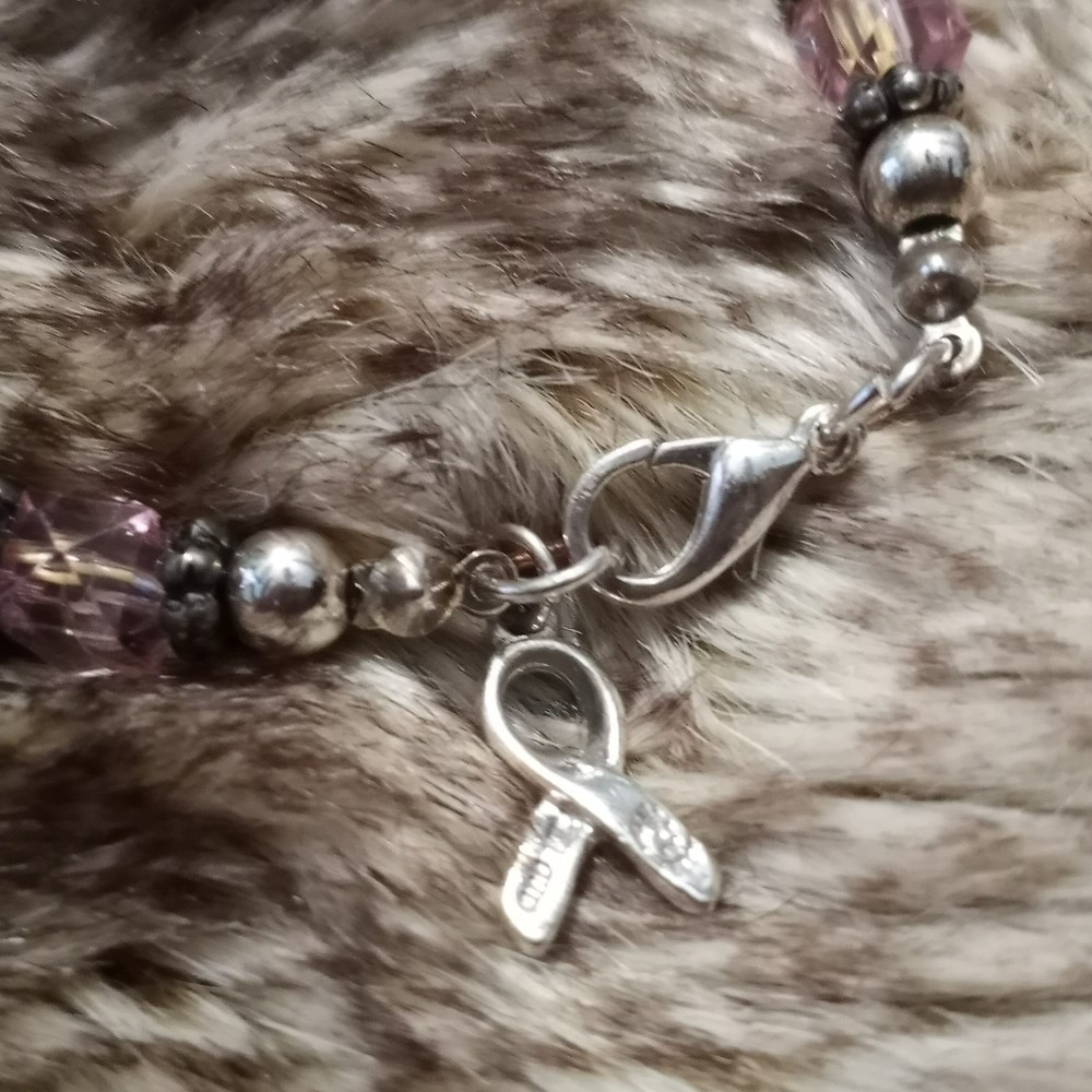 Sterling Breast Cancer Awareness Bracelet Stretchy Dangle Wear Pink 925 - Picture 7 of 7